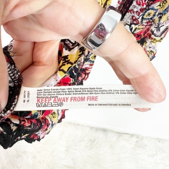 FREE PEOPLE BLACK RED ORANGE BOHO PATTERN FLOWY SLEEVELESS RACER BACK DRESS XS - Picture 6 of 9